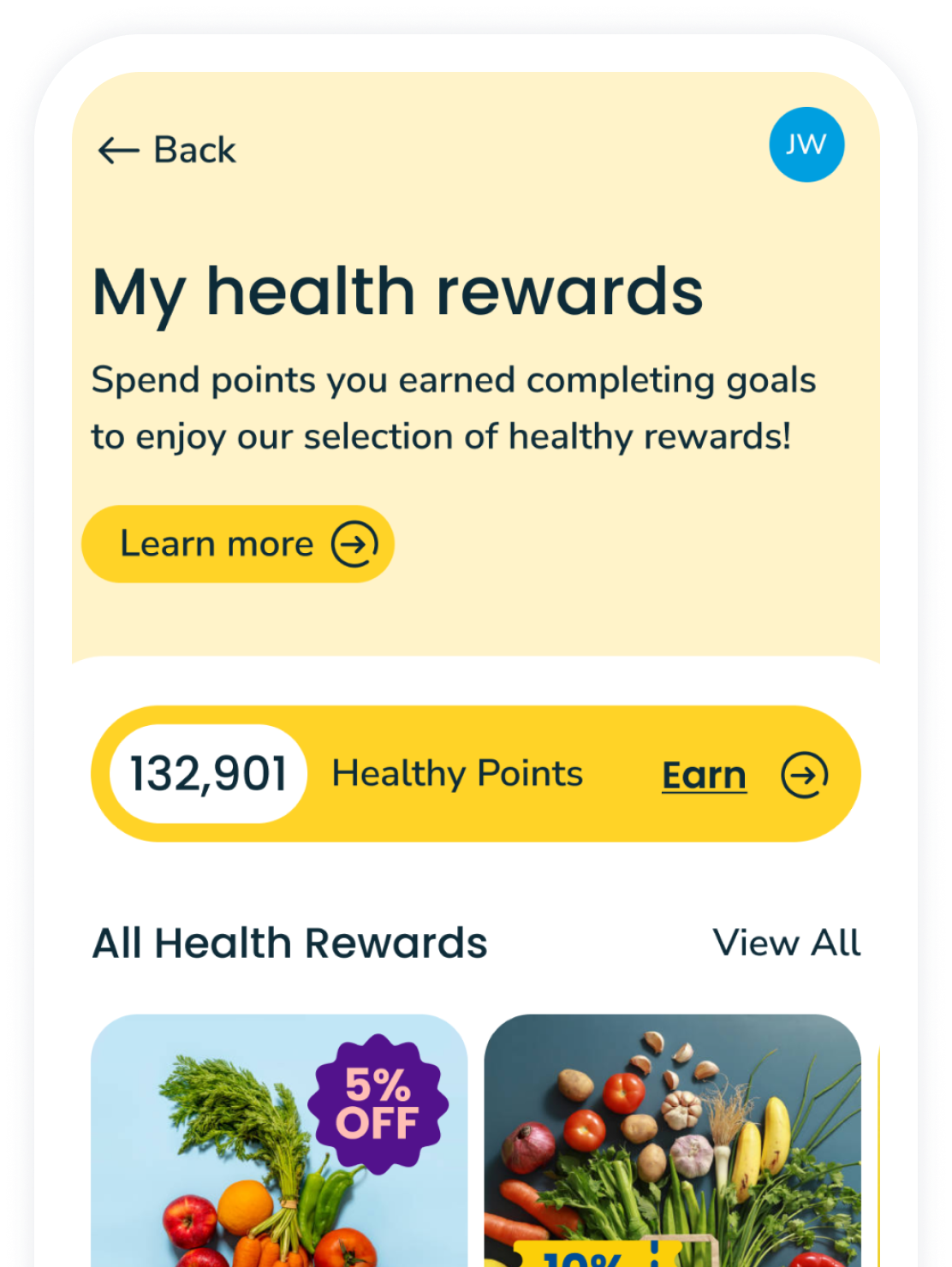 Mobile app screen showing Health Rewards information from the Health app