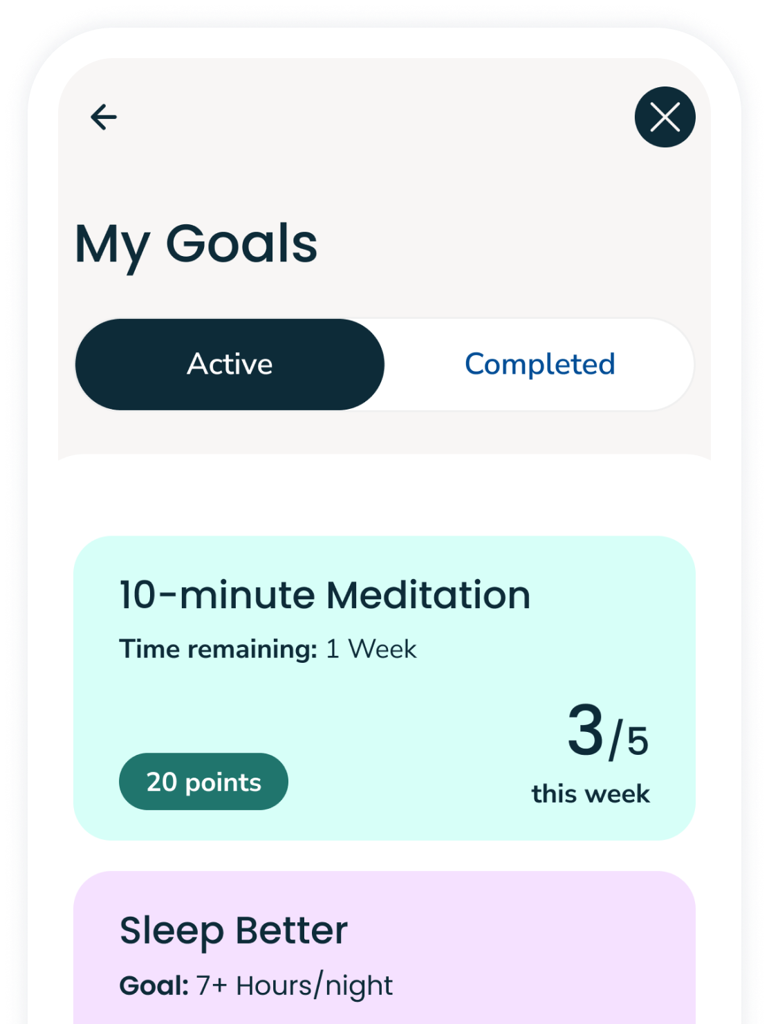 Mobile app screen showing My Goals information from the Health app