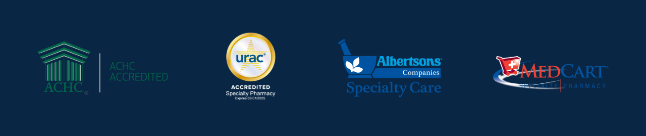 ACHC Accredited, URAC, Albertsons Companies specialty care, Medcart specialist Pharmacy logos